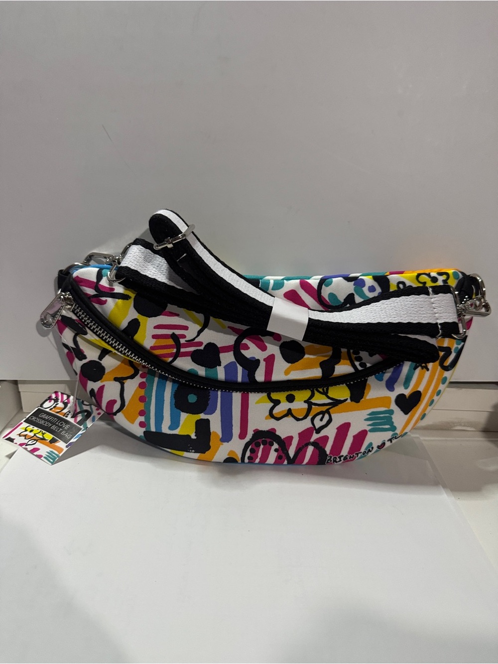 Brighton Multicolor Graphic Crossbody Bag with Black Strap Graffiti Belt Bag